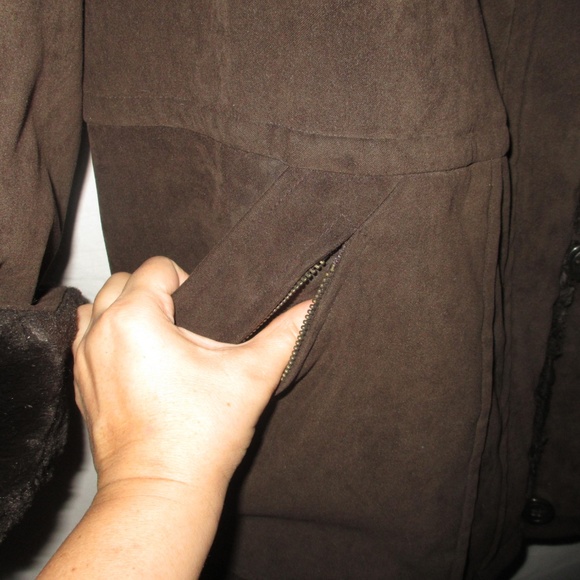 JACKET SUEDE FAUX FUR DARK BROWN MEDIUM - Picture 4 of 7